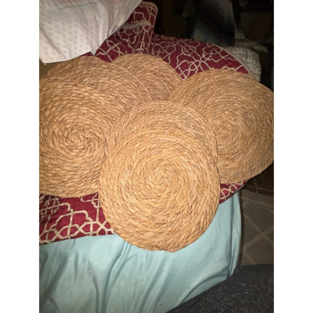 Set of 6 Round Woven Seagrass Placemats Natural Tan Braided 12 Inch Table Mats